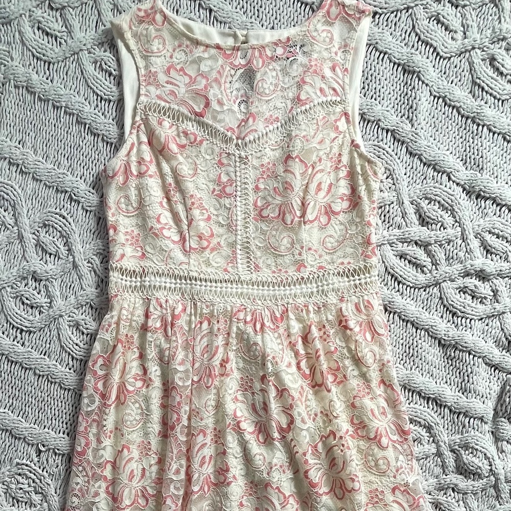 Pink and White Lace A-line Dress